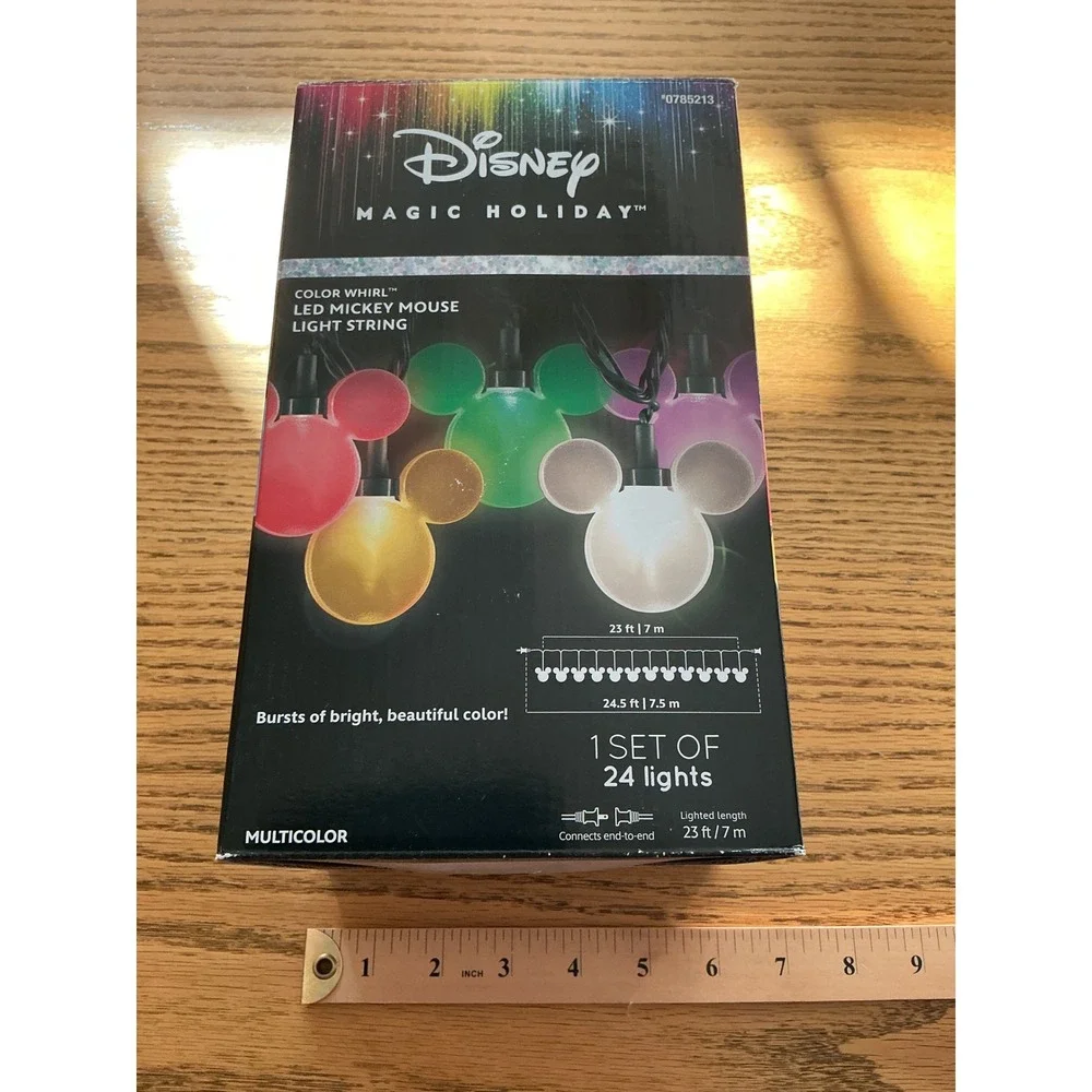 Disney Magic Holiday Color Whirl LED Mickey Mouse Light String 24ct 23ft 0785213